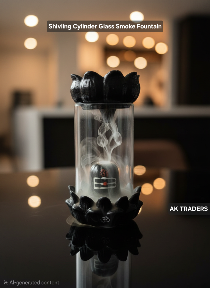 Shivling Cylinder Glass Smoke Fountain – perfect for mandir, meditation and home decor, with a calming backflow effect that attracts peace, positivity and divine vibes.