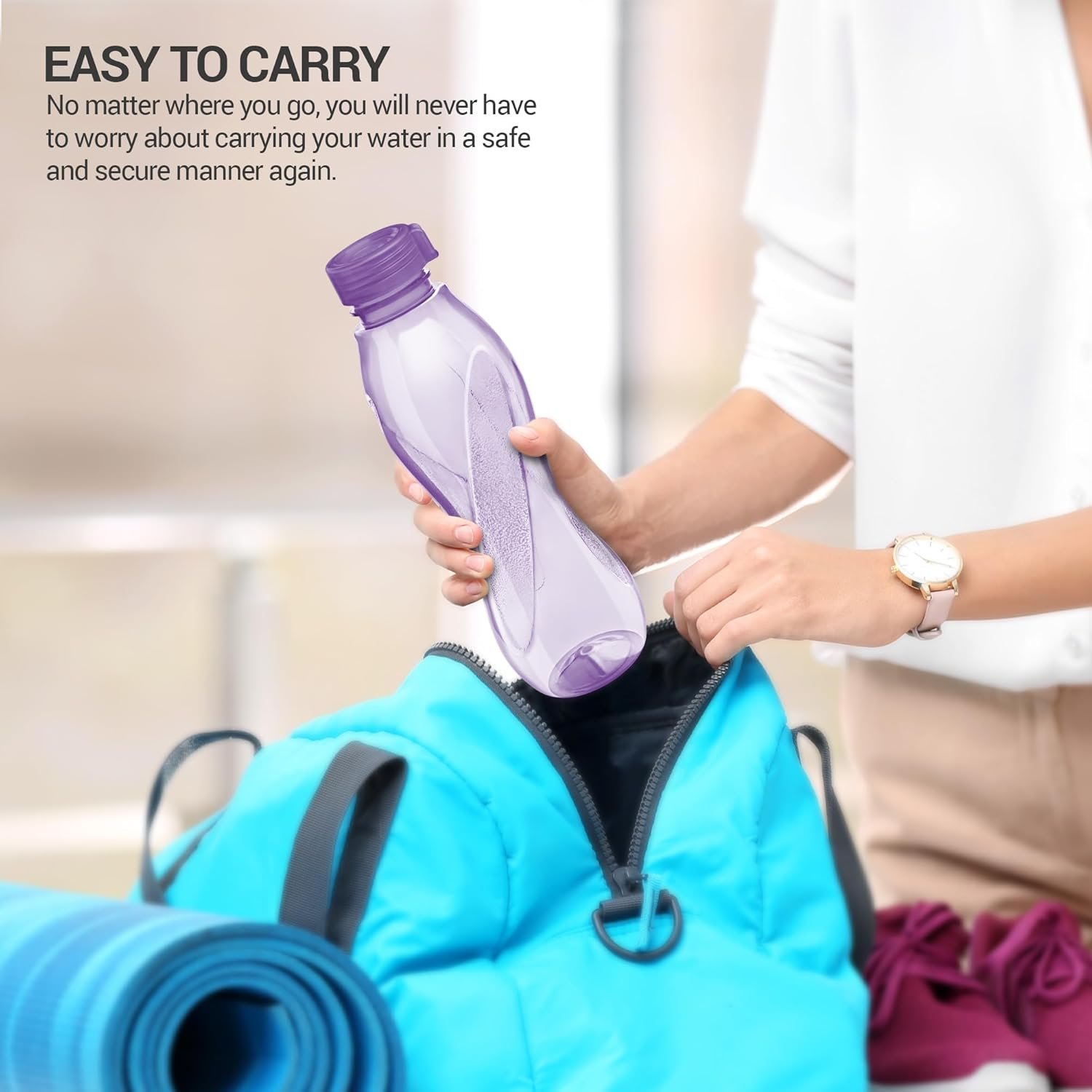 MILTON Oscar, Pack of 6 Water Bottles, 1 Litre each, Reusable Plastic Fridge Bottle Set, BPA Free and Leak Proof Bottles for Travel, Work, Red