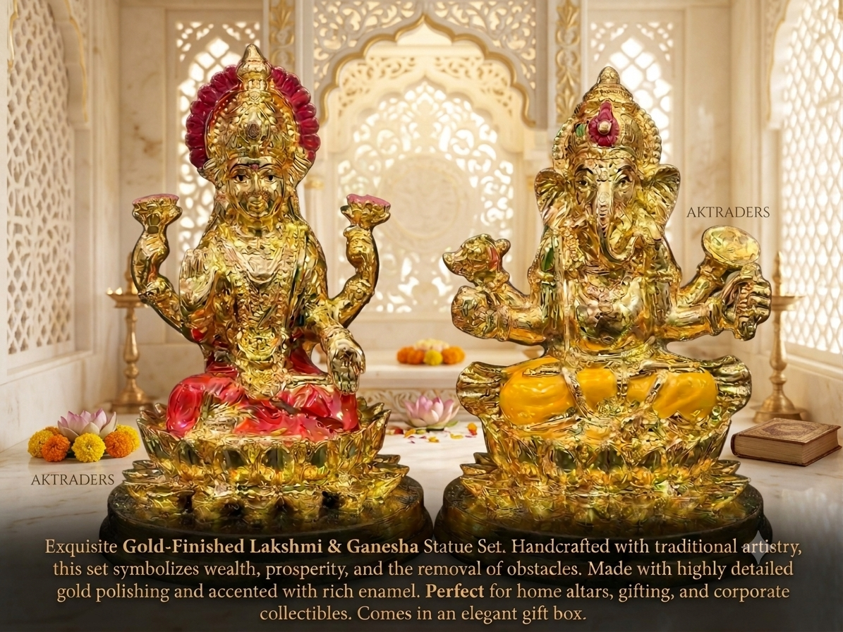 ✨ Invite Abundance and Harmony into Your Space with Our Divine Lakshmi Ganesha Statue Set ✨,lakshmi ganeshji golden statue showpiece golden gifting,gifts