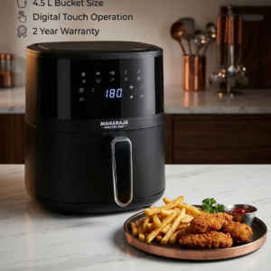 Maharaja Whiteline CrispyChef Pro 1350W Digital Air Fryer (4.5L, Black) | 10-in-1 Multi-Cooking Functions | 360° Crisp Technology | Non-Stick Grill Plate | Oil-Free Healthy Cooking | 2-Year Warranty