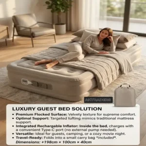 Luxury Guest Bed Solution – Inflatable Single Mattress bed, with single pillow inflatable rechargeable inflator