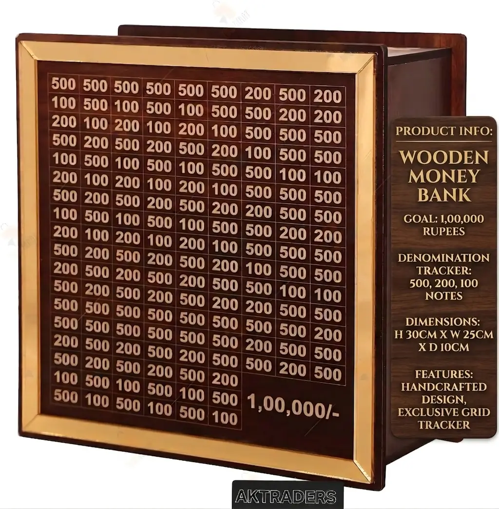 Wooden money bank best quality goal of 1lakh