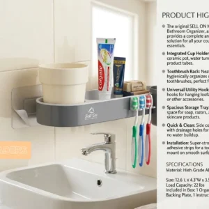 Bathroom self adhesive oragniser with brush holder no drill needed best
