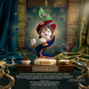 Divine Presence: Handcrafted Lord Krishna ji Murti,marble dust with work showpiece, best for gifting with velvet fabrics