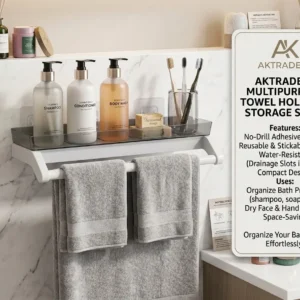 Bathroom self adhesive shelf with hanging towel best no drill needed