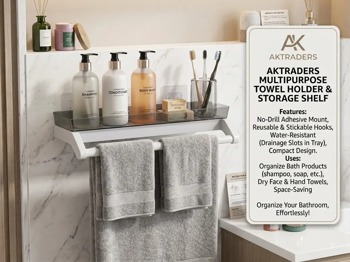Bathroom self adhesive shelf with hanging towel best no drill needed