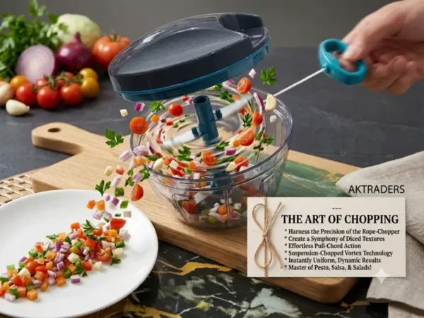 AKTRADERS Precision Pull-Cord Food & Vegetable Chopper choper chopping 3blade chopping