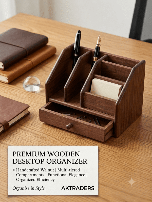 Premium Wooden Desktop Organizer wooden pen stand card stand holder