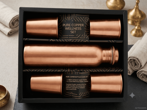Bottle with glass set 900ml and 4 glass 275ml eachPure Copper Wellness Set