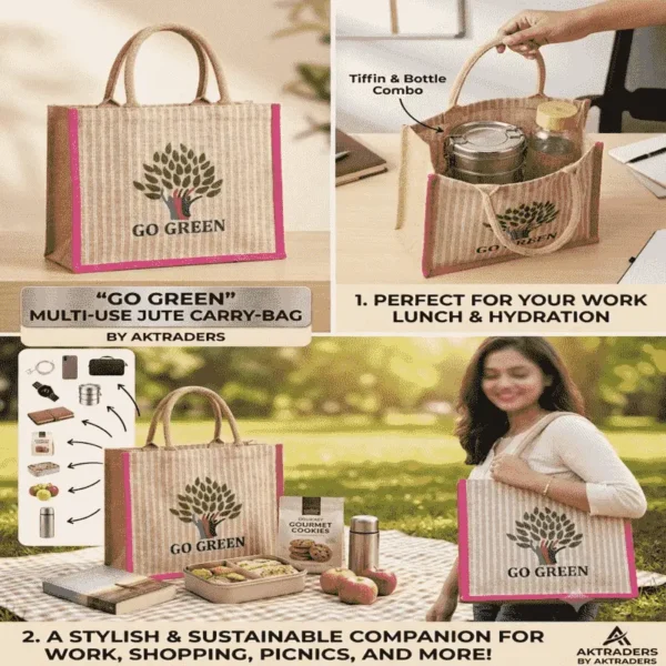 GO GREEN" Multi-Use Jute Carry-Bag by AK TRADERSfor carrying product's