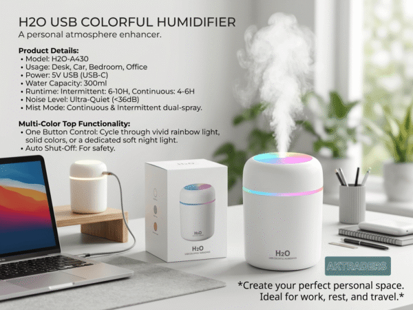 H2O USB Colorful Mini Air Humidifier (300ml) – Ultra-Quiet Cool Mist Diffuser with Mood Night Light humidifier best