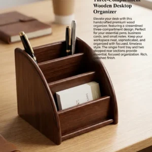 Premium Three-Compartment Wooden Desktop Organizer wooden stand holder organizer