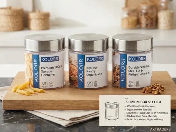 AKTRADERS Kolorr Premium 500ml 3-Piece Food Storage Jar Set best box