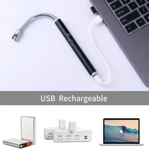 -NsNPrsaus7DuhpYXuzS Rechargeable USB Electric Arc Lighter – 360° Flexible Neck, Flameless, Windproof Lighter with LED Battery Indicator